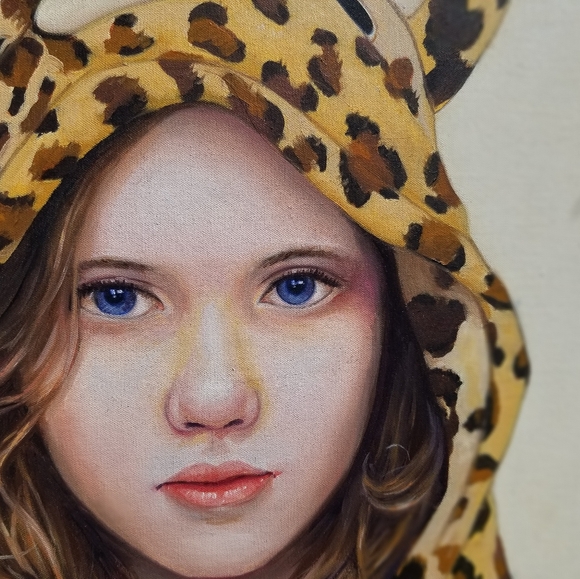 MELISSA HASLAM "Leopard Bear" original oil + acrylic 12" x 12" canvas painting  - Picture 3 of 8